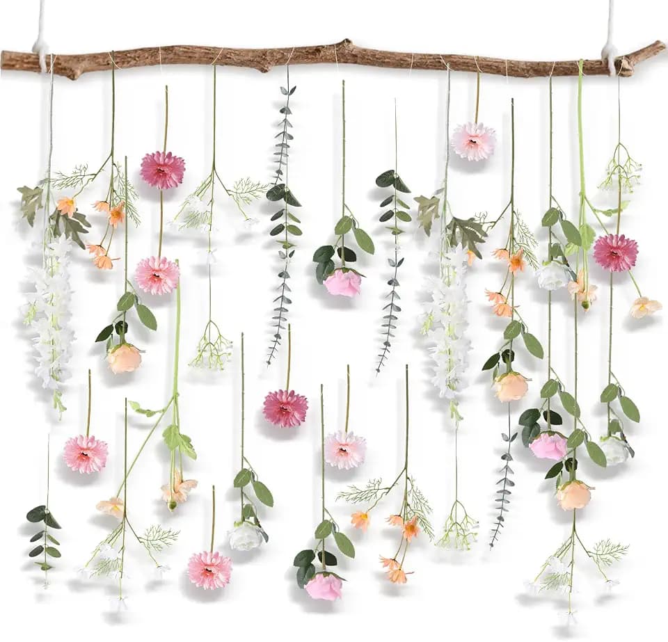 38 Pcs DIY Artificial Wildflower Garland Hanging Flowers Set Chrysanthemum Rose Eucalyptus Daisy Larkspur Flower Garlands Hanging Spring Wildflower Garlands for Baby's Breath Wedding