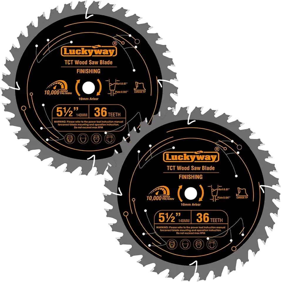 Luckyway 5 1/2 Inch Circular Saw Blade 36T Fine Finish, 10mm Arbor, 2-Pack