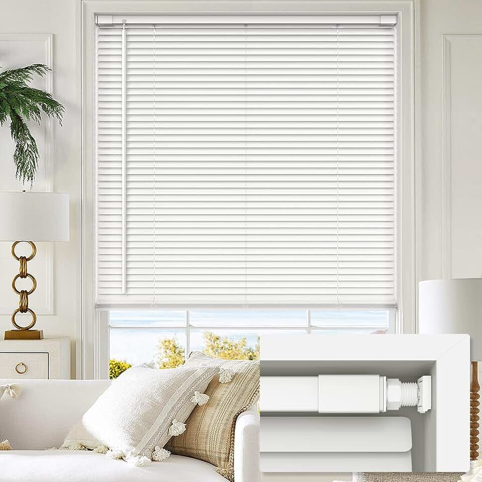LazBlinds No Drill 1" Vinyl Mini Blinds, 22" W x 36" H, White