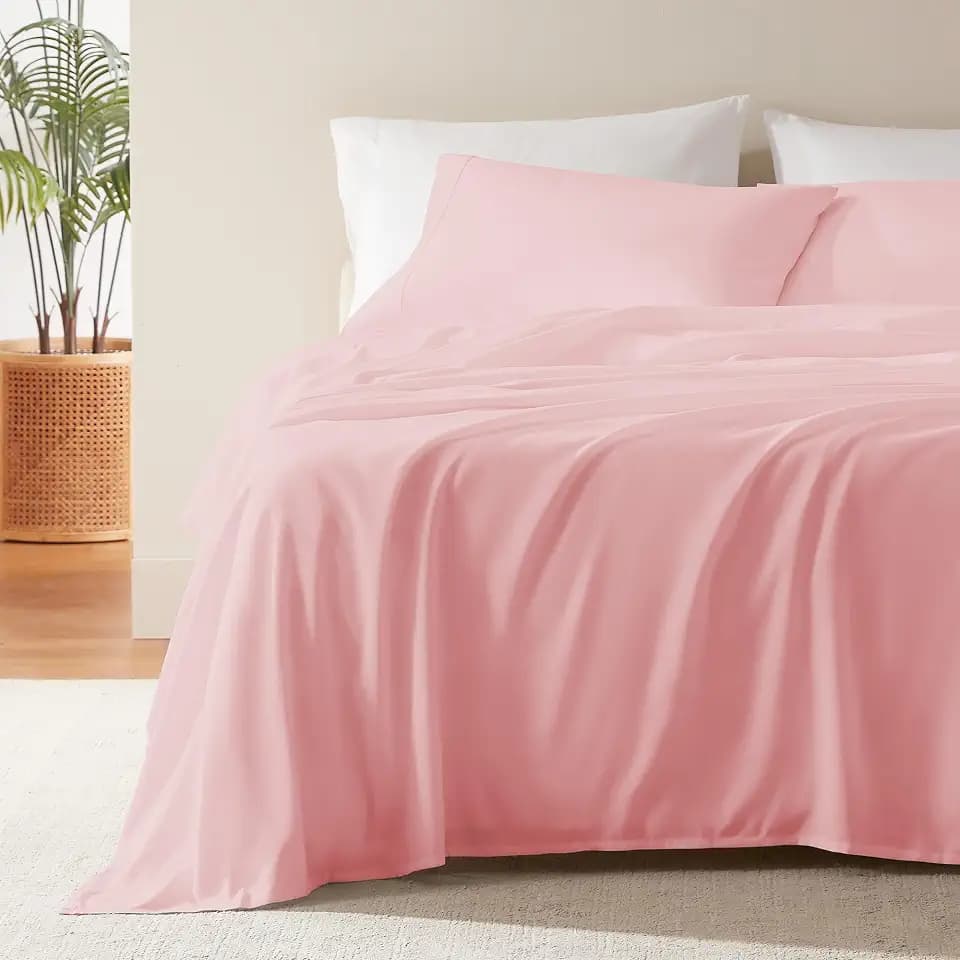 SLEEP ZONE Nanotex Super Soft Cooling Queen Bed Sheets Set 4 Piece - Easy Care Fitted Flat Sheet & Pillowcase Sets - Wrinkle Free, Fade Resistant, Deep Pocket 16" (Ballet Pink, Queen)