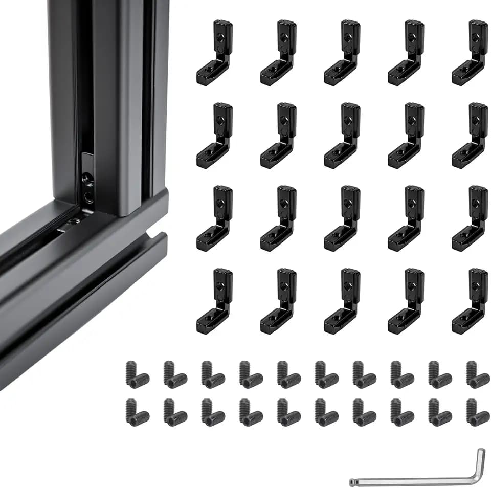 3030 Series Aluminum Extrusion Inside Corner Brackets - 20 Sets Black Brackets for 8mm T-Slot, CNC/Robotics Frame Accessories