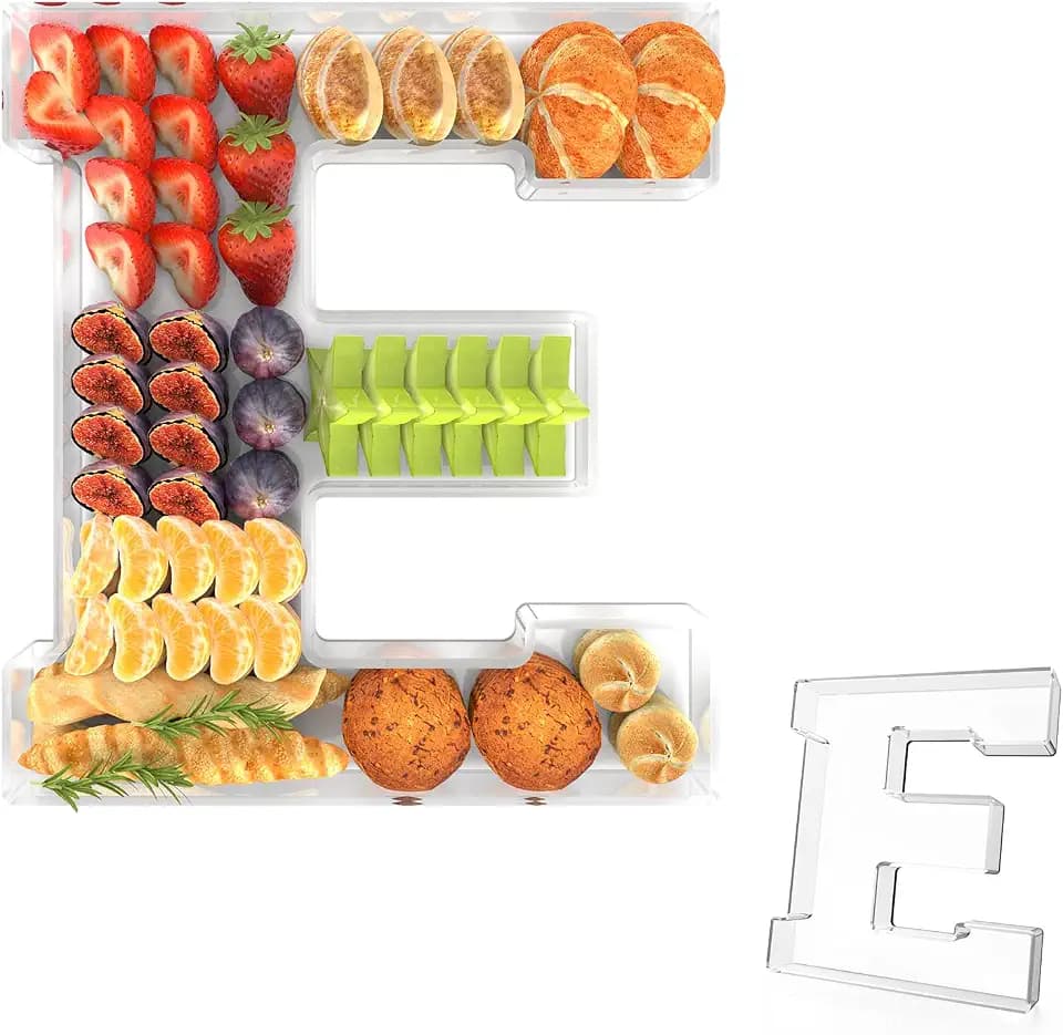 11" Acrylic Letter Charcuterie Tray,Fillable Alphabet & Number Box(Letter E)