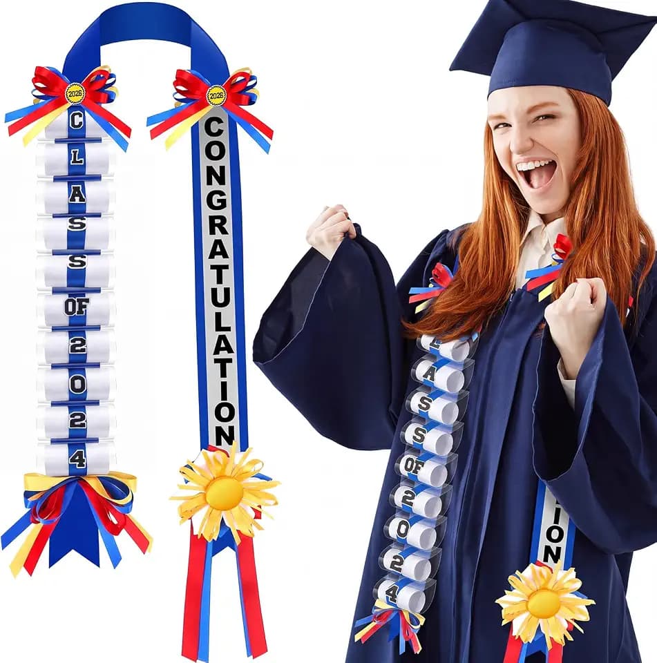 Lyrow Blue and Red Graduation Money Lei Class of 2026 Ribbon Money Lei Graduation Cash Gift for Congrats Graduates Grad Leis with Cash Holder for Senior High School Party Supplies (Classic)