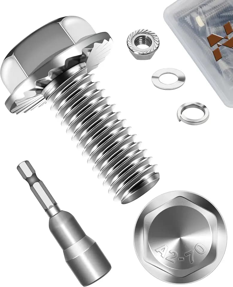 10Sets M10 x 25mm Flanged Hex Head Bolts, External Flange Hex Drive Screws, 304 Stainless Steel, Fully Threaded M10 Metric Bolts for Pump, Fix Car, DIY Project