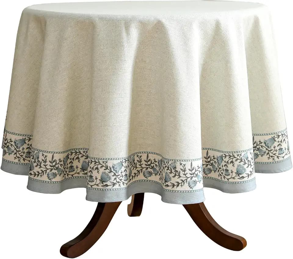 ISAENNE Designer Linen Round Tablecloth,Diameter 55"-Segerman B
