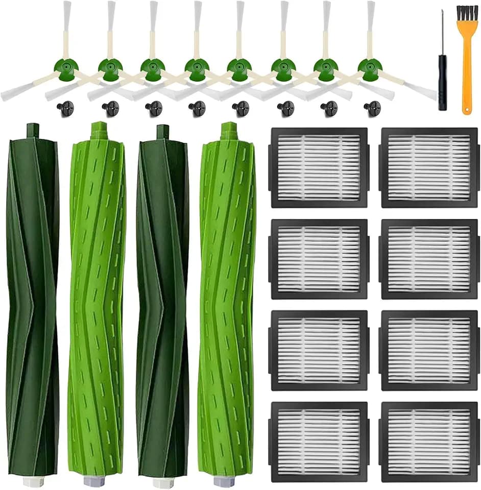 Replacement Parts for Roomba iRobot i7 i7+ i3 i3+ i4 i4+ i5 i5+ i6 i6+ i8 i8+ i5+,e5 e6 e7 and Plus Version,2 Set Rubber Brush,8 Side Brush,8 Filters