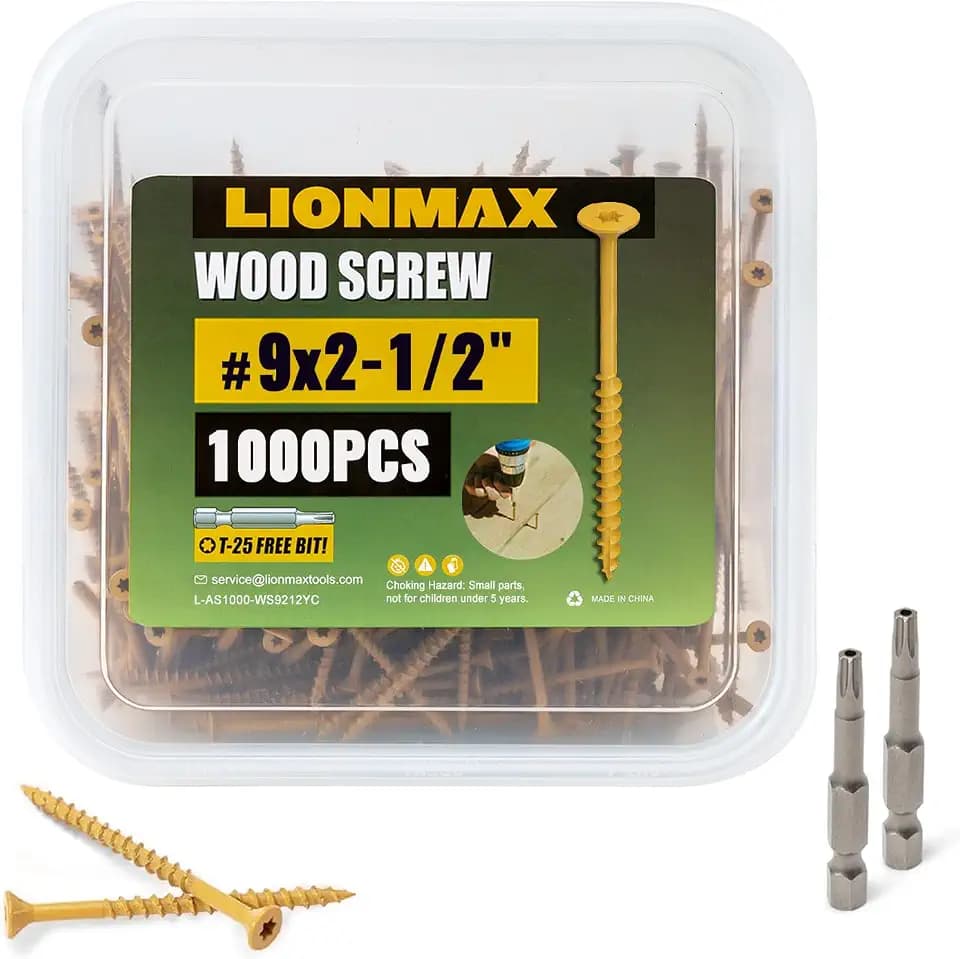 LIONMAX Deck Screws 2-1/2 Inch, Wood Screws #9 x 2-1/2", 1000 PCS, Tan