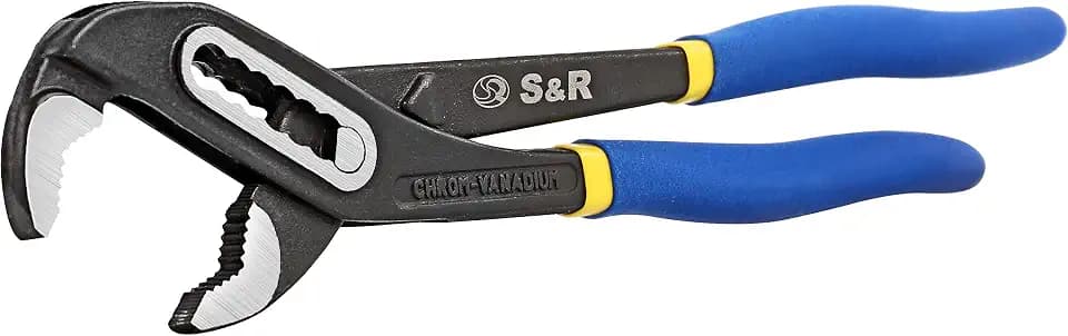 Vielseitige S&R-Wasserpumpenzange 242mm – Kombizange & Rohrzange aus CR-V-Werkzeugstahl mit Phosphatierung, 7-Positionen-verstellbar, ergonomische Griffe für Klempner-, Montage- und Wartungsarbeiten