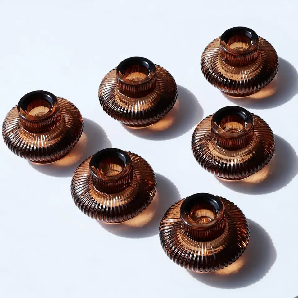 VOHO 12pcs Brownish Amber Taper Candle Holders for Fall Thanksgiving Decor