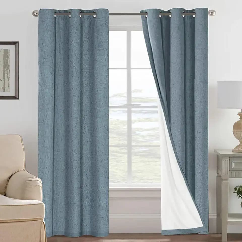 H.VERSAILTEX 100% Blackout Linen Curtains 84" L 2 Panels Stone Blue