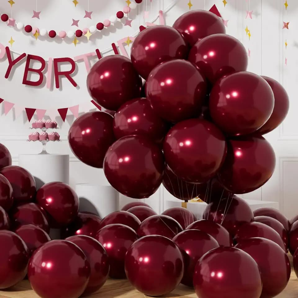 AULE 50Pcs Metallic 12 Inch Burgundy Maroon Latex Balloons
