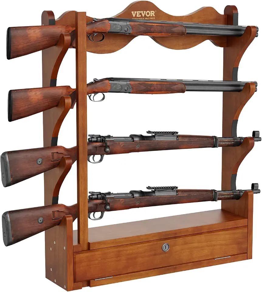 VEVOR Gun Rack, Wood Gun Rack Wall Mount, Gun Display Rack Holds 4 Rifles, Shotguns, 132 lb Heavy Duty Wall Storage Display Rifle Rack with Soft Padding