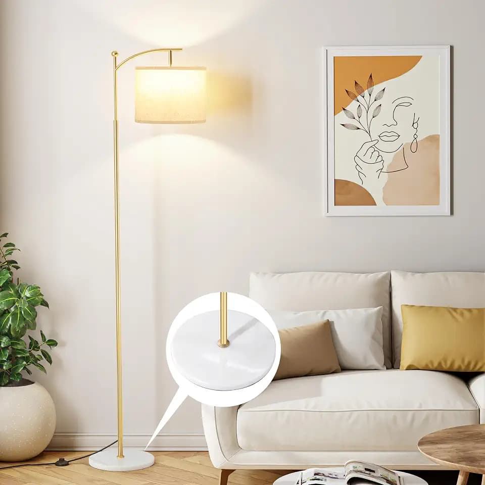 Ambimall 60" Floor Lamp for Living Room with 3 Color Temperatures, Gold Standing Lamp with White Marble Base, Modern Tall Lamp for Bedroom Office, 9W LED Bulb Included