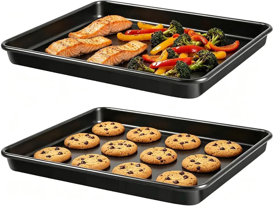 12.7-Inch Nonstick Baking Sheets & Cookie Trays for Oven, 2-Pack PFOA Free Baking Pans Set (Black)