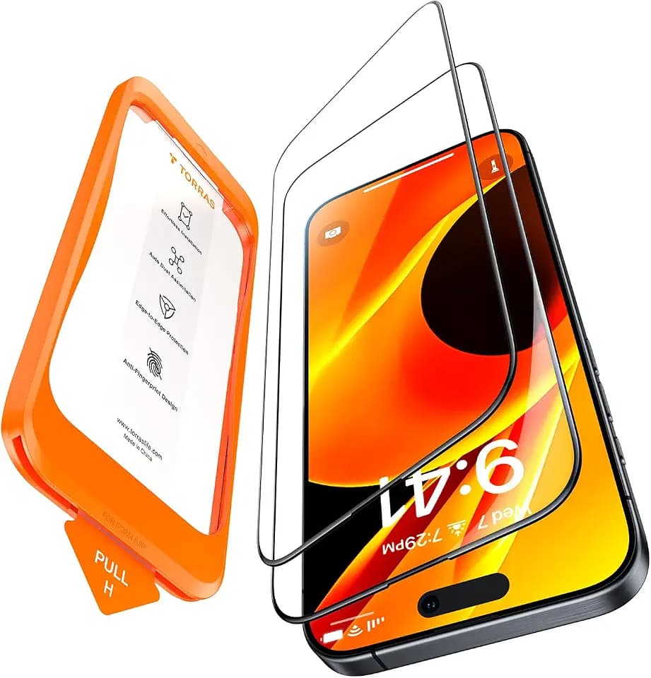 TORRAS für iPhone 15 Pro für Panzerglas Full Screen Schutzglas, 2 Stück