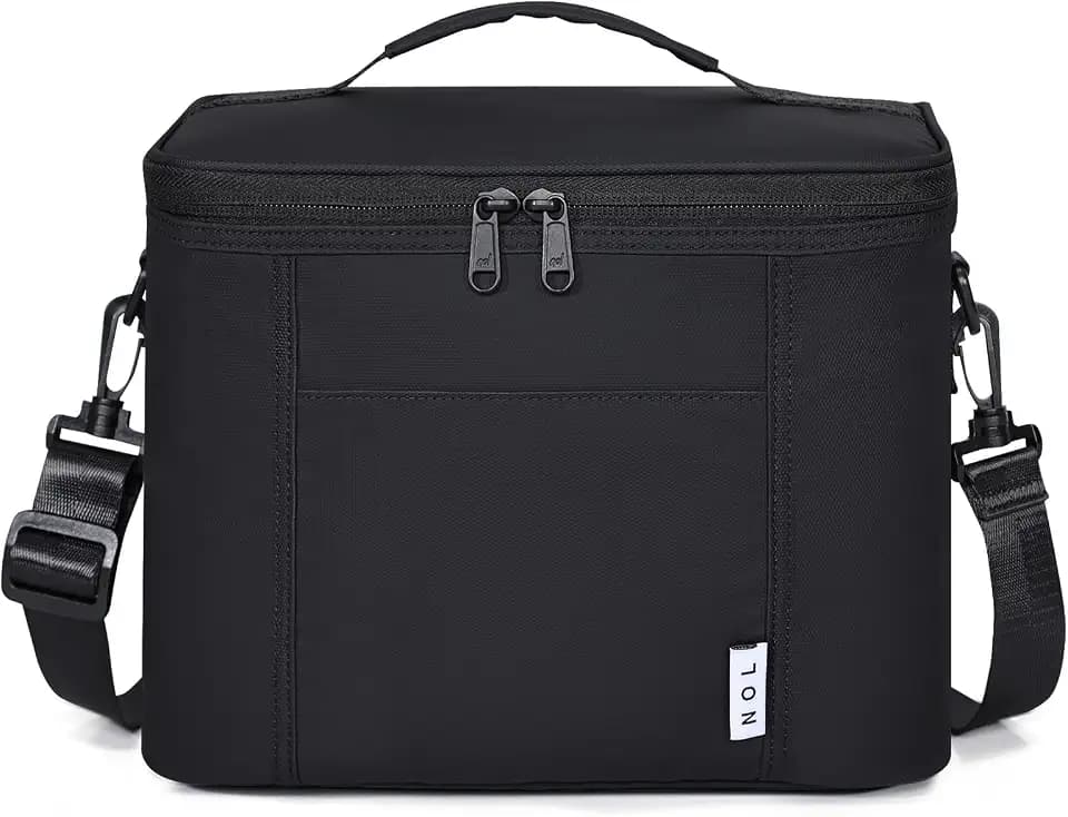 NOL Insulated Lunch Bag for Men Women Adults, 9L Leakproof Thermal Lunch Box with Detachable Shoulder Strap and Front Pocket, Portable Cooler Tote for Work Office Travel Commute, Black