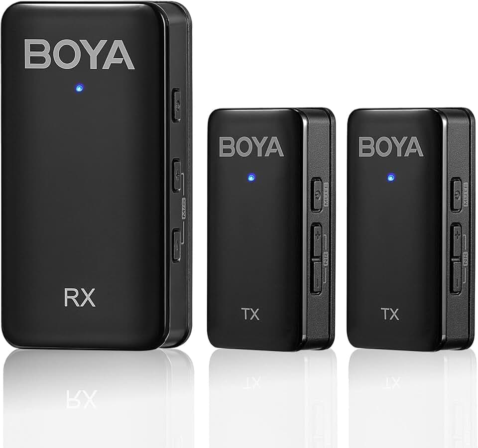BOYA Kabelloses Lavalier-Mikrofon für Kameras, 20-Stunden-Akku, Geräuschunterdrückung, Dual-Channel, Mini-Revers-Clip-On-Mikrofon für DSLR, Aufnahme, Vlog, Live-Streaming, 2 Sender 1 Empfänger