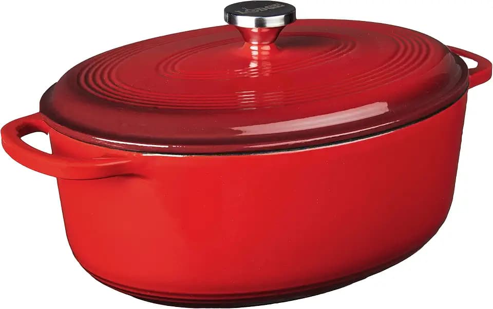 Lodge Enameled Cast Iron Oval Dutch Oven with Lid, 7 Quart, Red