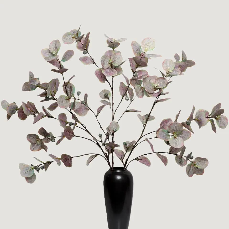 KBREE 41.3" Eucalyptus Stems, 3 Pcs Faux Eucalyptus with Seed Pods, Extra Long Artificial Greenery Stems for Fall Decor, Tall Vase, Home, Wedding & Office (Dusty Purple Green)