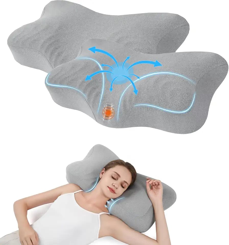 jiaao Memory Foam Kissen Kopfkissen Nackenkissen ergonomisches Seitenschläferkissen für Seiten, Rückenschläfer und Bauchschläfer, Waschbarer Kissenbezug, 2 Artikel - Grau - 63 x 36 x 13 cm