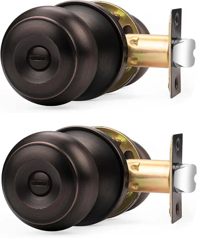 Probrico Oil Rubbed Bronze Door Knobs, Interior Door Knobs with Round Ball Knob, Bronze Privacy Door Knob for Bedroom Bathroom, 2 Pack