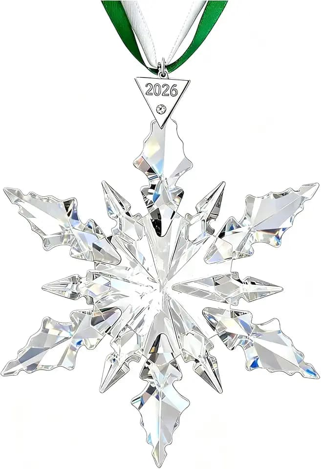 2026 Annual Christmas Ornaments Crystal Snowflake Star - Christmas Tree Ornaments Pendant Sun Catcher Home Hanging Decor (2026 New White Transparent Models)