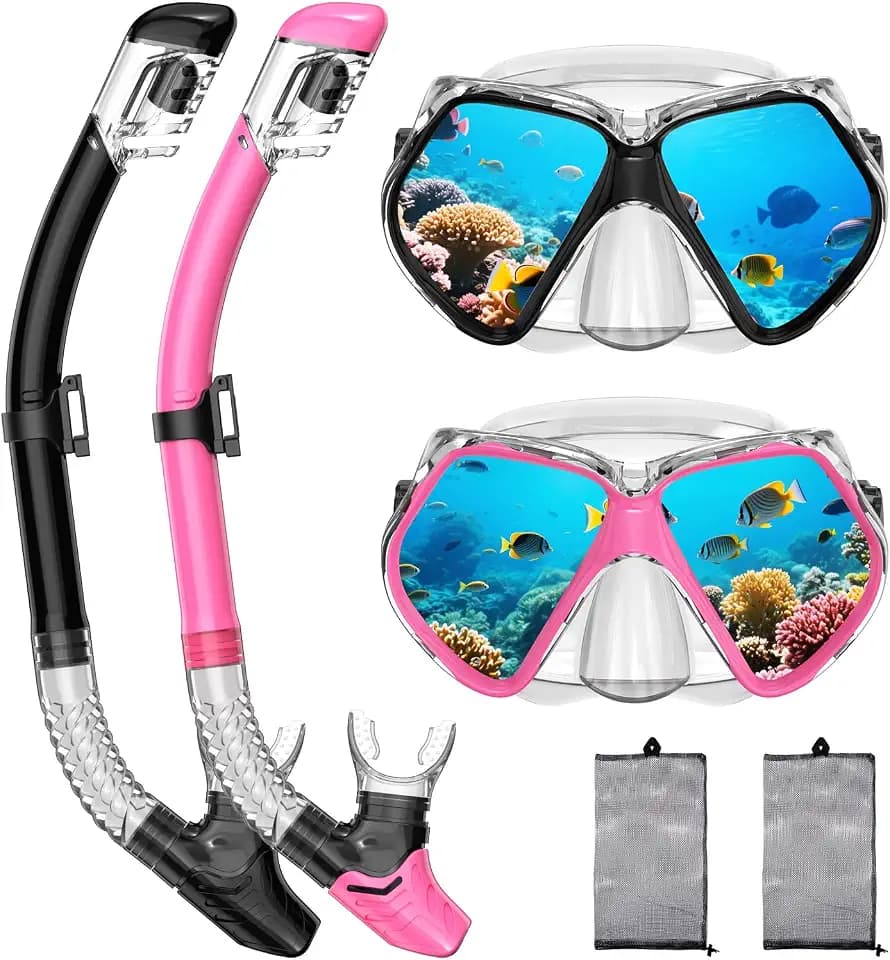 Snorkeling Gear for Adults, Dry Snorkel, Mask Set Adult, Diving Scuba Mask, Scuba Gear, Swimming Goggles with Nose Cover, Swim Freediving Tempered Glass Panoramic View Travel Packages