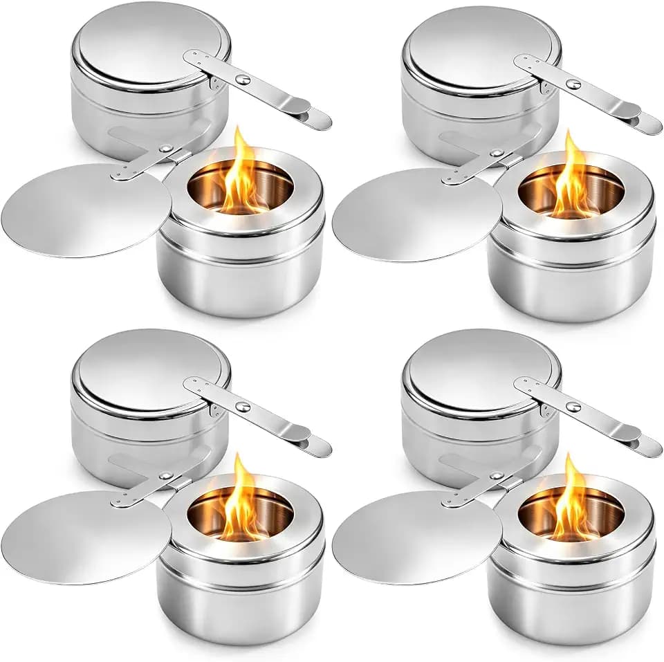 Cheardia 8 Pack Chafing Fuel Holder, Stainless Steel Chafe Wick Fuel Holder with Safety Cover Canned Heat Box Holder for Chafing Dish, Buffet, Barbecue, Parties