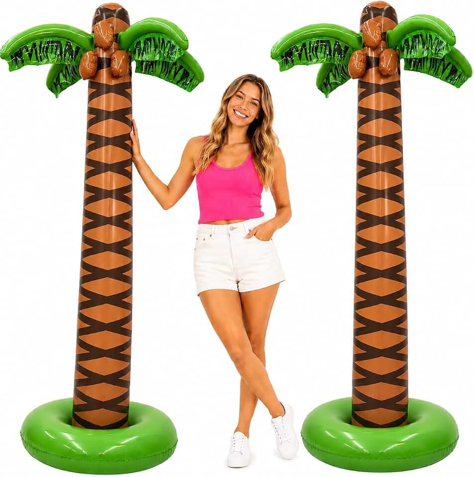 4E's Novelty 2 Pack Giant Inflatable Palm Trees 6 Ft Tall - Palm Tree Blow Up for Tropical Seaside Inflate Trees Party Decorations, Summer Beach Tree Party, Beach Decoration Plant Birthday Supplies