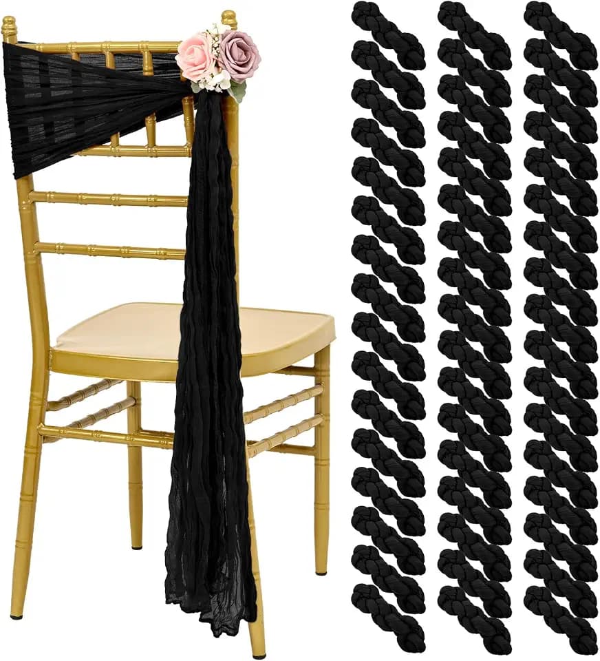 50 PCS Cheesecloth Chair Sashes, 15.7x108 in, Black