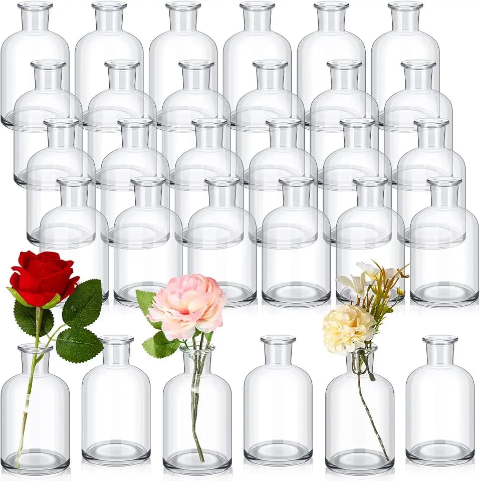 Lallisa 30 Pcs 4 Inches Small Glass Bud Vases Bulk Mini, Clear