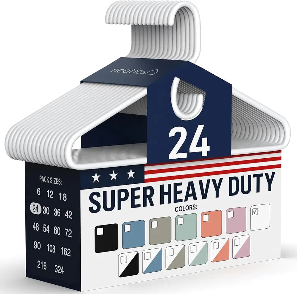 Super Heavy Duty Clothes Hangers 20 Pack (24 Count) – Made in the USA - 10lb Capacity, Thick Plastic Hangers for Pants, Coats, Jackets, Jeans and Adult Clothing – White