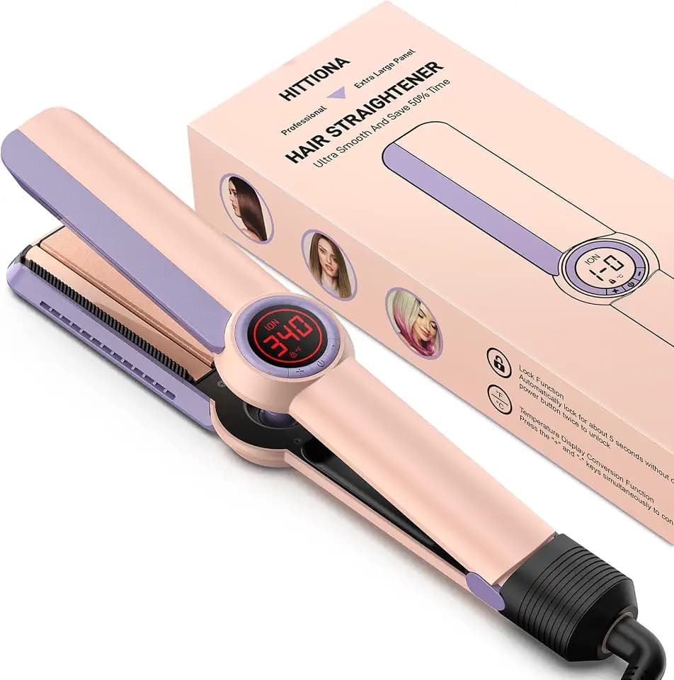 Ionic Flat Iron Hair Straightener - 1.3 Inch Ceramic Plate with Infrared for Anti-Frizz, Detachable Comb for Smooth, LCD Temperature Control, Dual Voltage Travel Flat Iron for All Hair Types