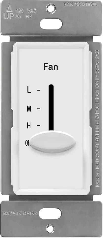 ENERLITES 3-Speed Ceiling Fan Control Switch, Single Pole, White, 1 Pack