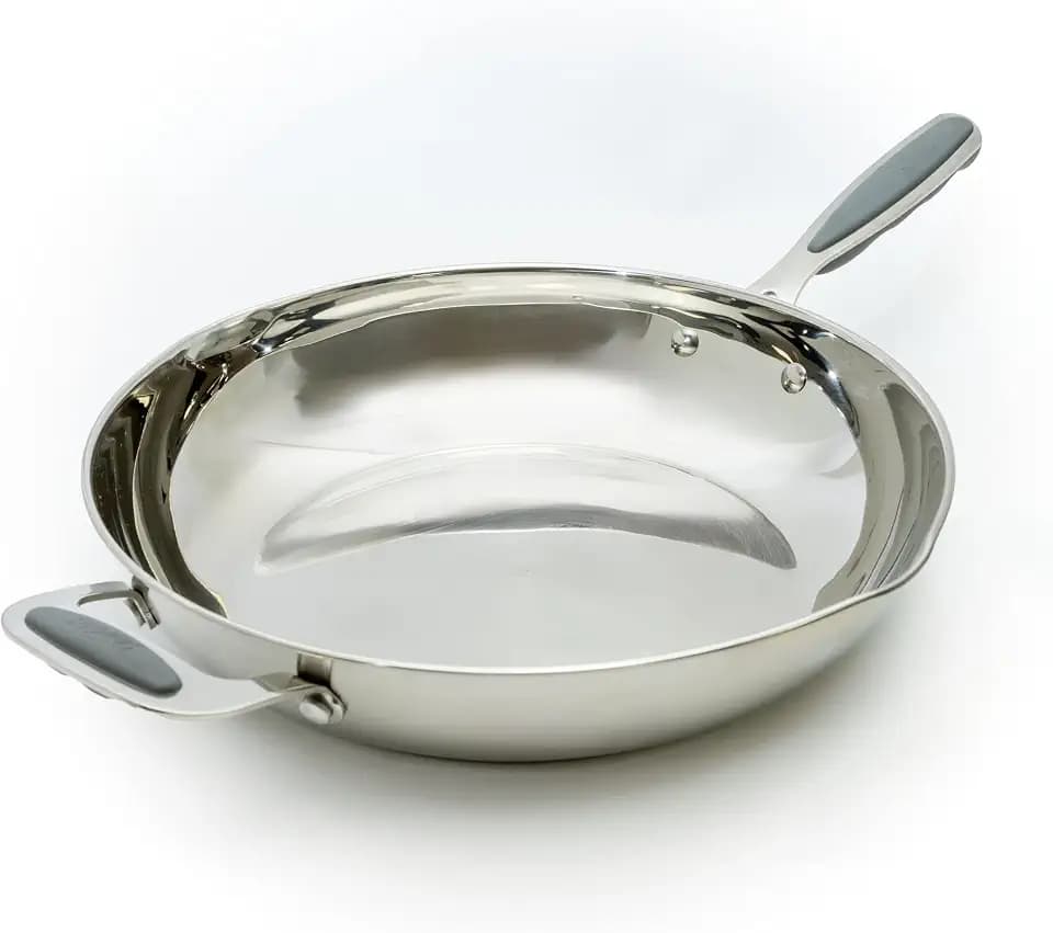 David Burke Stature 12" Fry Pan – Thick Solid Steel Side Handles - Brushed Gray
