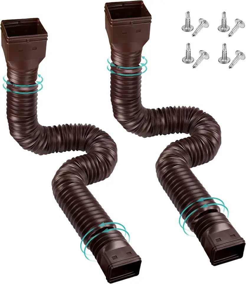 2 Pack Rain Gutter Downspout Extensions, Extendable from 21" to 58", Brown