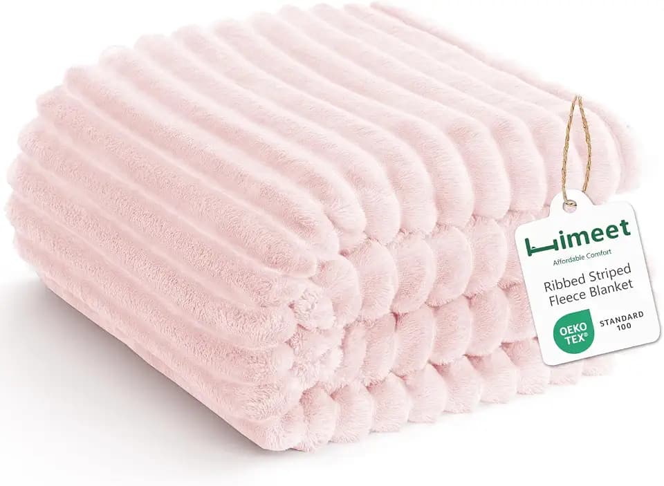 HIMEET Pink Oversized Throw Blanket, 300GSM Ribbed Fleece, 50 x 70 Inches
