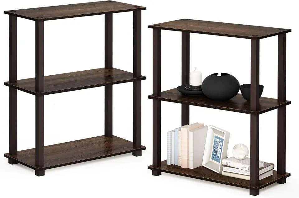 Furinno Turn-S-Tube 3-Tier Compact Multipurpose Shelf 2-Pack, Walnut/Brown