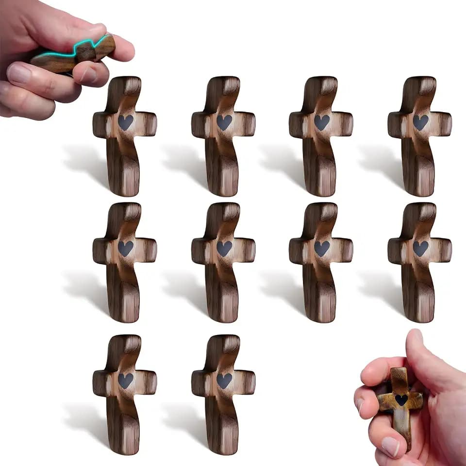 10 Pcs Wooden Cross Fidget,Pocket Cross Stress Relief and Prayer