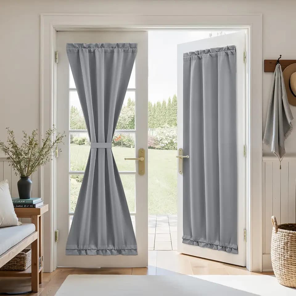 HOMEIDEAS Blackout Door Curtains for French Door 26x72 Inch Light Gray