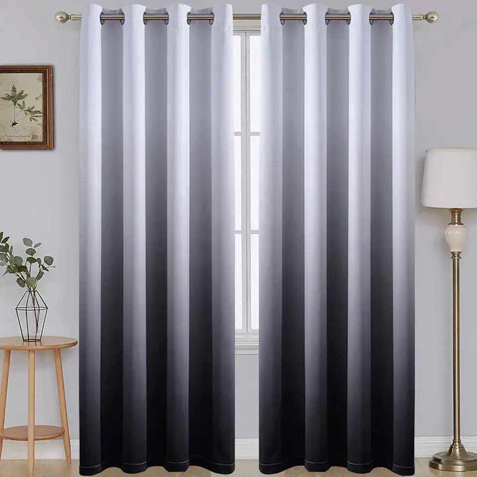 SimpleHome Ombre Gradient Black White to Gray Curtains for Bedroom,52Wx84L