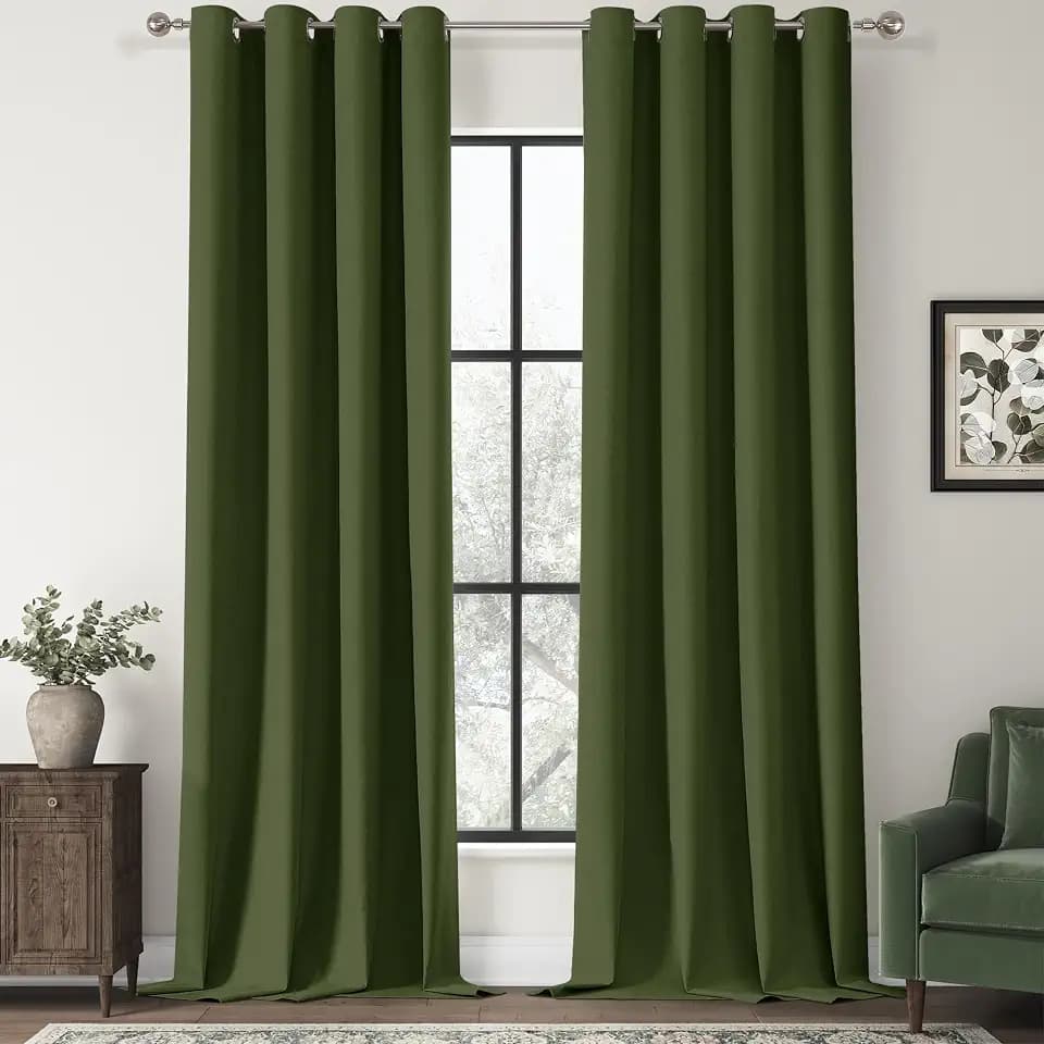 ChrisDowa Olive Green Blackout Curtains 102 Inch Long 2 Panels for Bedroom