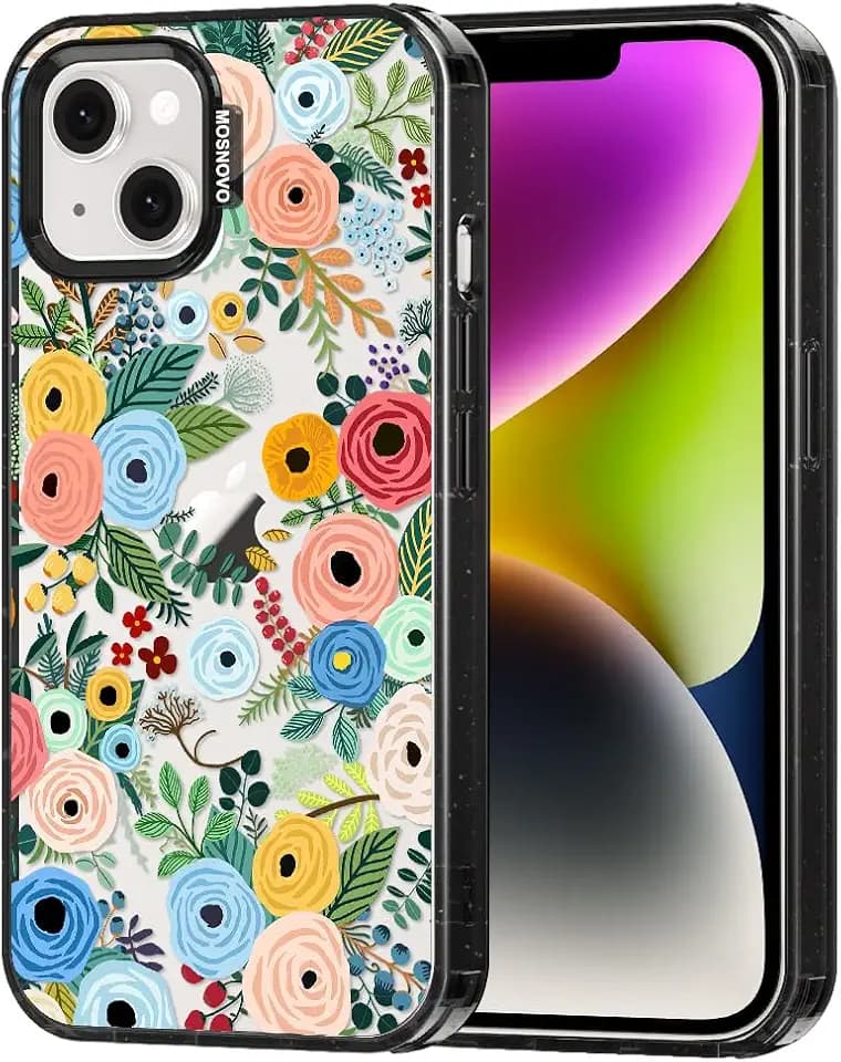 MOSNOVO for iPhone 14/13 Case, Pastel Floral Garden, Black