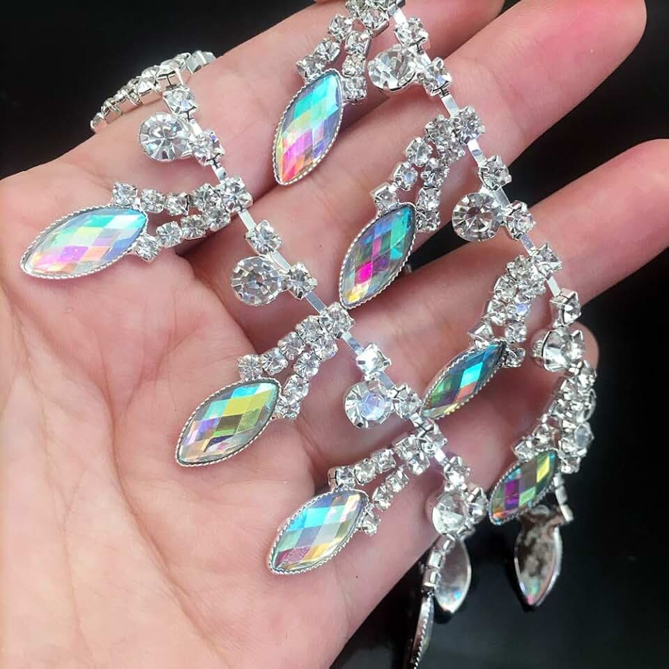 Fbshicung 1 Yard AB Resin Crystal Applique Rhinestone Trim Chain Fringe Embellishment for Bridal Applique DIY Dress Sash