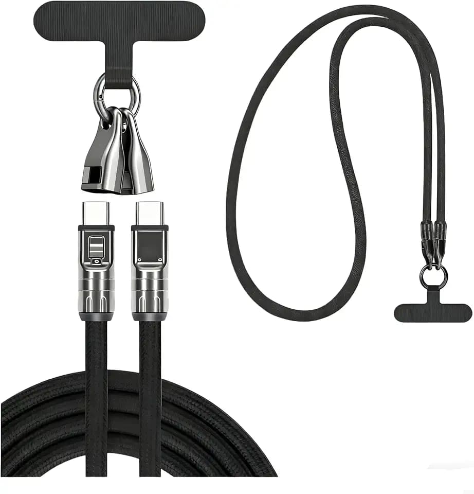 Handy Lanyard, Universal handykette 120cm, handytasche zum umhängen, handyband zum umhängen mit Handyhüllen kompatibles Lanyard, 240 W Typ C auf Typ C Ladekabel Datenkabel - Schwarz