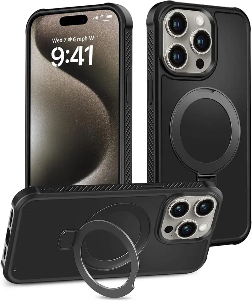 Magnetic for iPhone 15 Pro Max Case Built-in Seamless Stand, Black