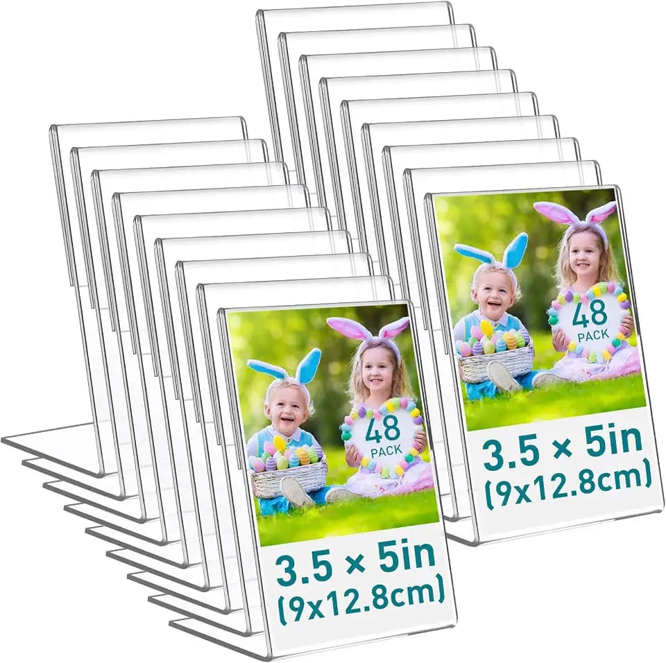 Tuanse 48 Pack 3.5x5 Inch Acrylic Picture Frames, Clear Photo Frame Stand