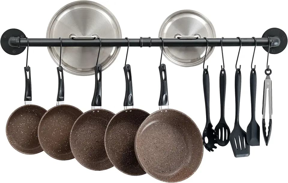OROPY 38'' Pot Rack Wall Mounted, Iron Pipe Hanging Pot Rack, 14 S Hooks