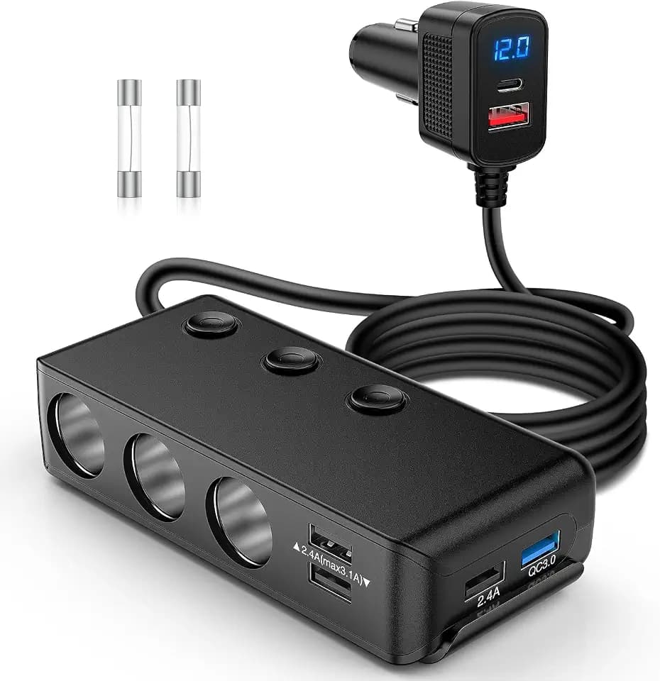 Nilight 9 in 1 Cigarette Lighter Adapter Splitter with PD/QC 3.0