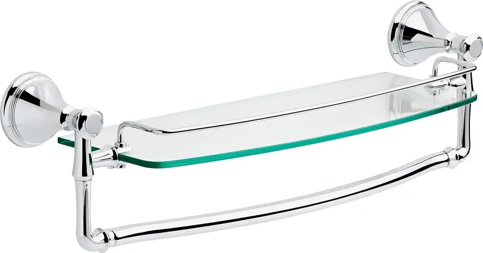 Delta Bathroom Shelf with Polished Chrome Towel Bar | Glass Shelf | Classic Decor | 20 lb Capacity | Storage and Organization | Cassidy Accessories